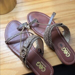 GBG Los Angeles Tan and Brown Strappy Sandals